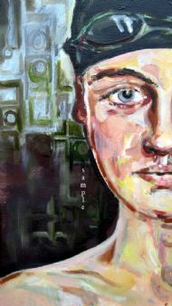 Swimmer detail oil on board